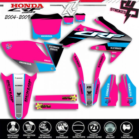 4 STROKES pink HONDA CRF250 Decals kit 2004-2009 by decografix.
