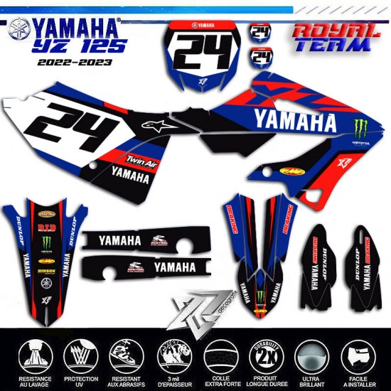 Dekorationsset für Motorradaufkleber YAMAHA YZ125 2015-2021 ROYAL TEAM von decografix.