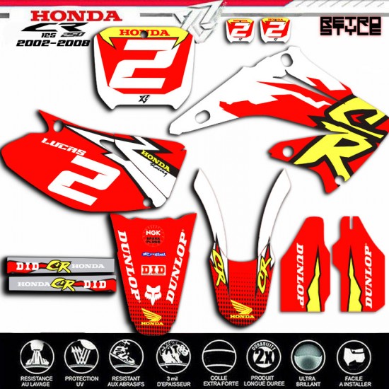 Graphic kit for HONDA CR125 CR250 RETRO STYLE 2002-2008 by decografix.