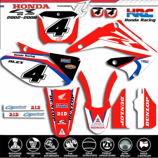 Graphic kit for HONDA CR125 CR250 HRC 2002-2008 by decografix.
