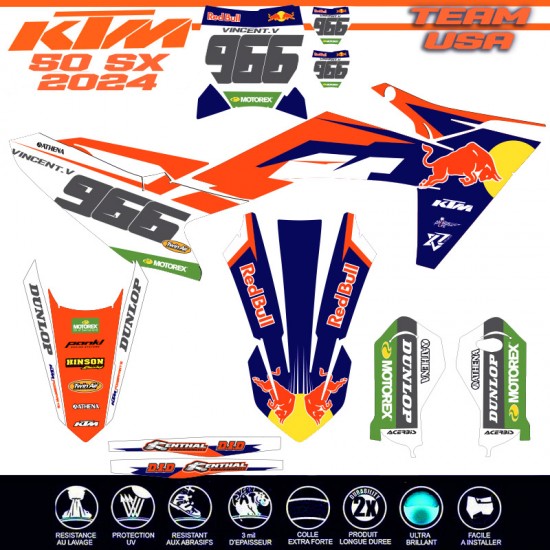 KIT DECO KTM 50 SX 2024 TEAM USA par Decografix
