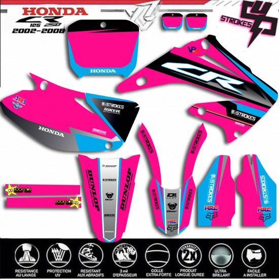 Graphic kit for HONDA CR125 CR250 2STROKES pinnk 2002-2008 by décografix.