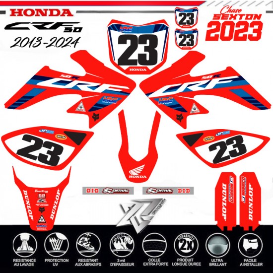 Motorrad-Dekorationsaufkleber HONDA 50 CRF TEAM USA SEXTON 2023
