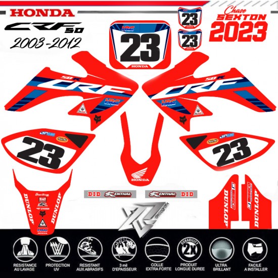 Motorrad-Dekorationsaufkleber HONDA 50 CRF TEAM USA SEXTON 2003-2012 Decografix