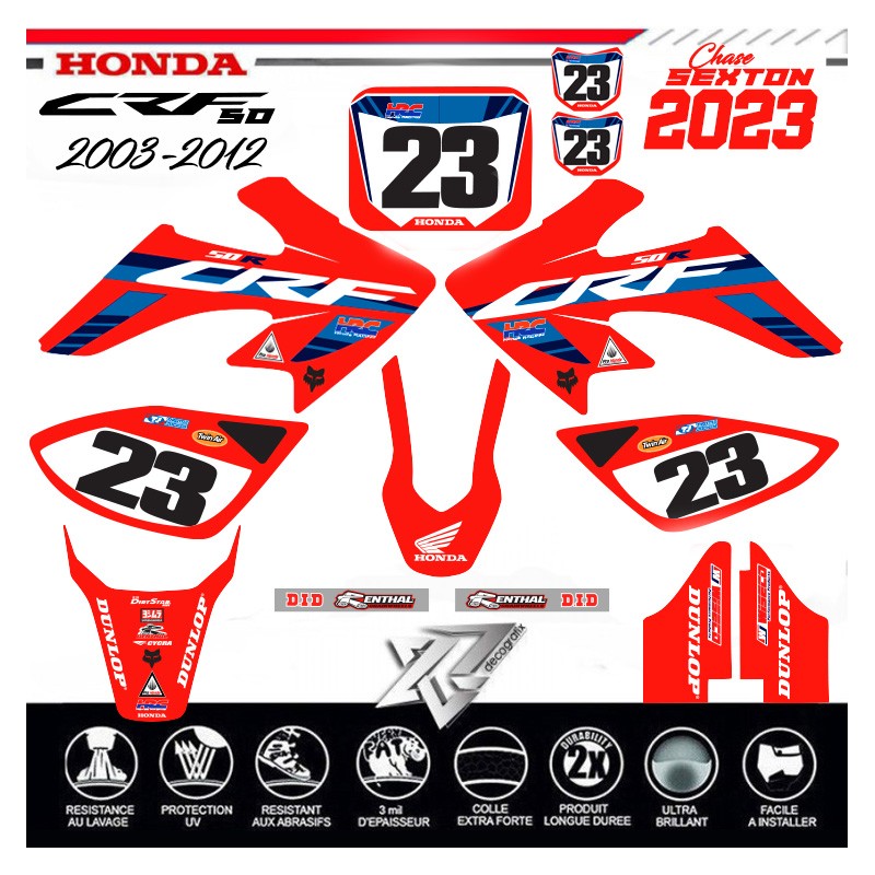 Motorrad-Dekorationsaufkleber HONDA 50 CRF TEAM USA SEXTON 2003-2012 Decografix