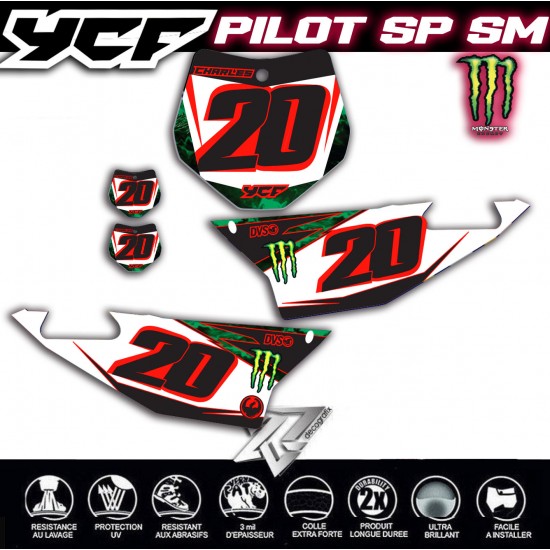 YCF PILOT SM SP Monster Energy NUMBER PLATES Decals kit