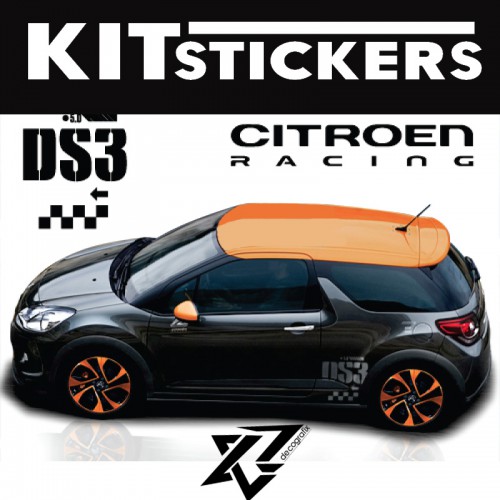 Kit stickers Citroen DS3 -Noir BRILLANT