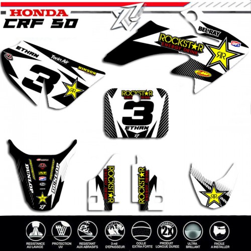 Kit deco Honda crf50 hondacrf50 50 crf noir et blanc kit deco-factory-replica decografix