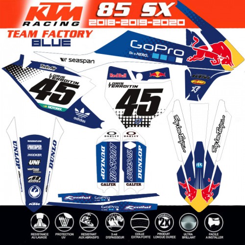 KIT DECO KTM 85SX 2018-2019-2020 FACTORY BLUE TEAM