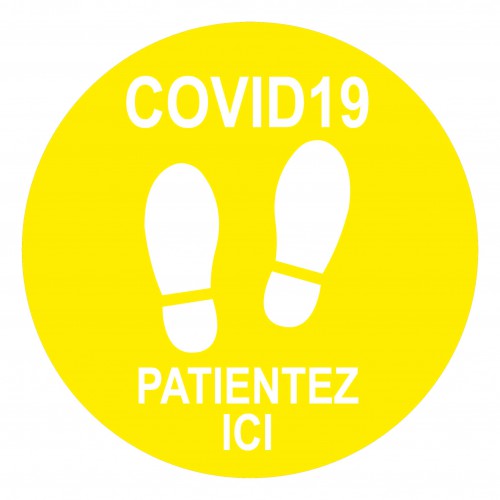 Disque COVID19 - patientez ici - spécial sol -Decografix-jaune