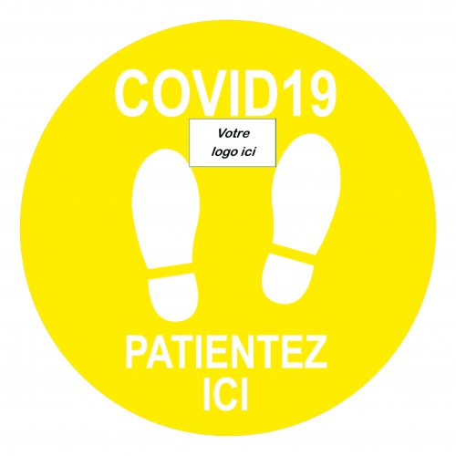 Disque COVID19 - patientez ici - spécial sol -Decografix-jaune -personnalisable avec votre logo