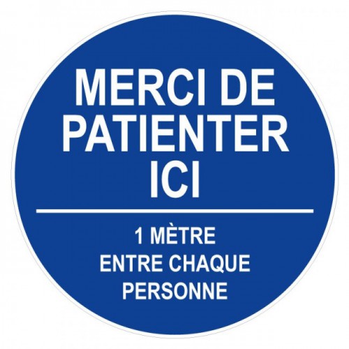 Sticker spécial sol -Merci de patienter ici - Decografix-bleu-personnalisable avec votre logo