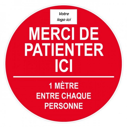 Sticker spécial sol -Merci de patienter ici - Decografix-rouge-personnalisable