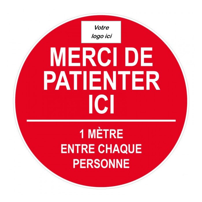 Sticker spécial sol -Merci de patienter ici - Decografix-rouge-personnalisable