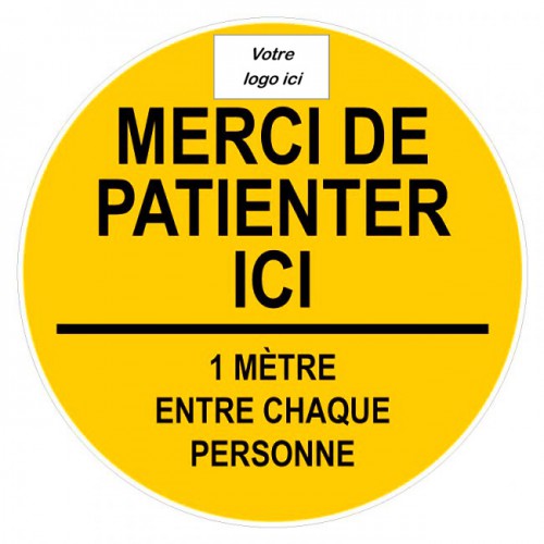 Autocollant personnalisable Sticker spécial sol -Merci de patienter ici - Decografix-jaune