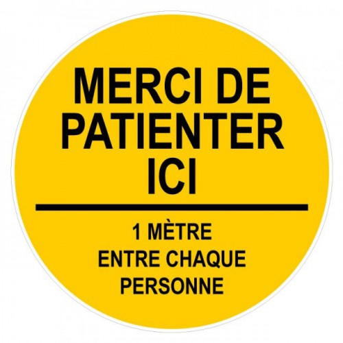 Sticker spécial sol -Merci de patienter ici - Decografix-jaune