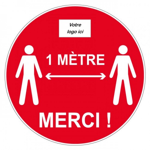 Autocollant Sticker spécial sol -Distance 1 mètre merci - Decografix-Rouge Votre logo içi