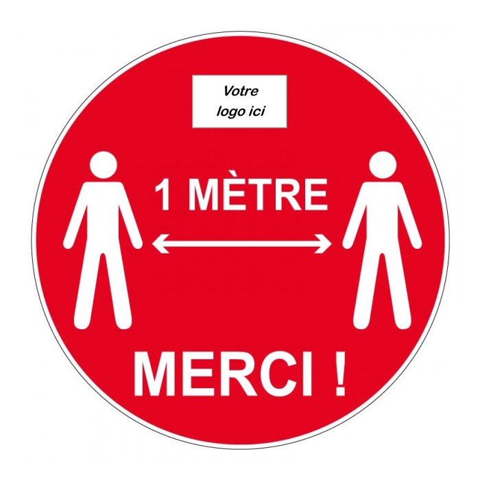 Autocollant Sticker spécial sol -Distance 1 mètre merci - Decografix-Rouge Votre logo içi