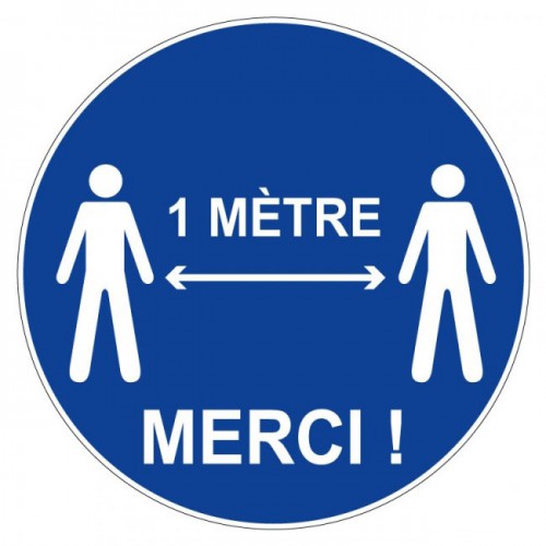 Sticker spécial sol -Distance 1 mètre merci - Decografix-Bleu