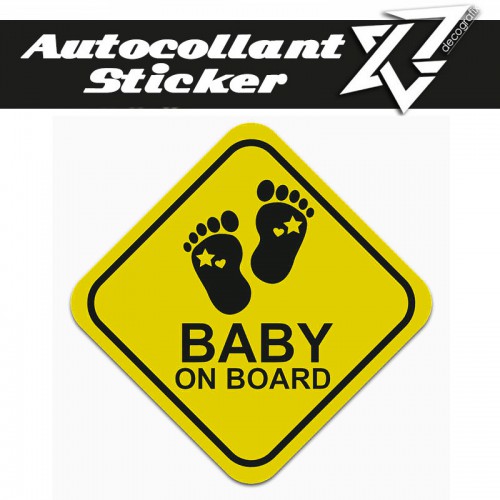 Autocollant sticker BABY ON BOARD JAUNE Decografix