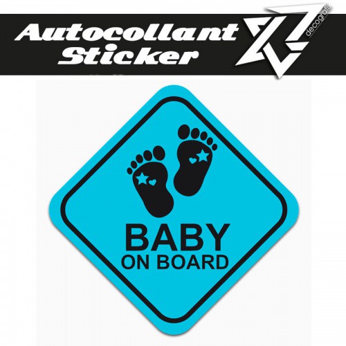 Autocollant sticker BABY ON BOARD BLEU CIEL DECOGRAFIX