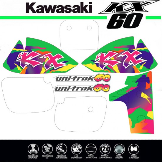 KX60 KAWASAKi Grafik kit COLORED für 60KX 1985-2005 von Decografix