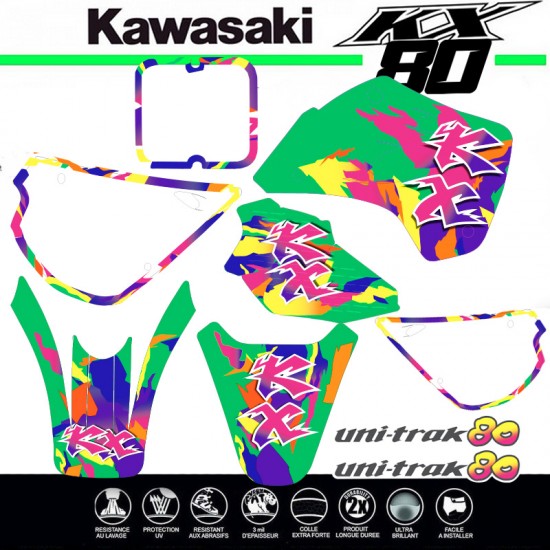 KX80 KAWASAKI Grafik kit COLORED für 80KX 1991-1997 von Decografix
