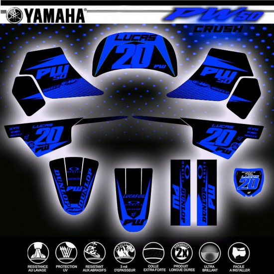 CRUSH FLASHY Blau deko aufkleber motocross Pw50 von decografix